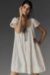 By Anthropologie Tie Mini Swing Dress In White