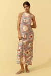 By Anthropologie Tie-neck Column Midi Dress In Beige