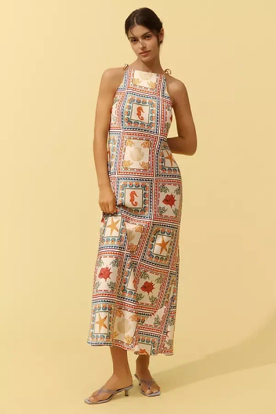 By Anthropologie Tie-neck Column Midi Dress In Beige