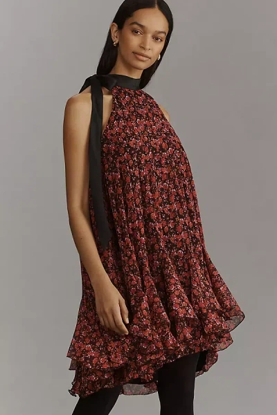 By Anthropologie Tie-neck Halter Ruffled Mini Dress In Pink