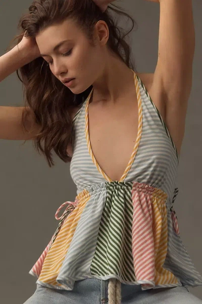 By Anthropologie Tie-neck Mixed Ruffle Tank Top In Multicolor