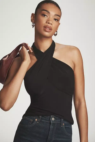 By Anthropologie Tie-neck Shirred Halter Top In Black