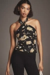 By Anthropologie Tie-neck Shirred Halter Top In Yellow