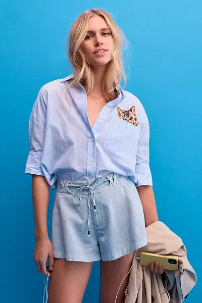 By Anthropologie Tie-waist Denim Shorts In Blue