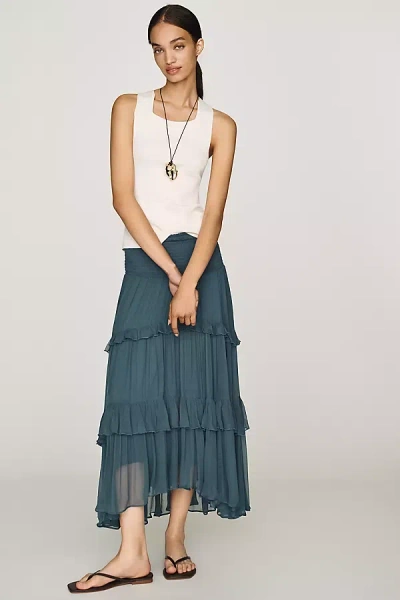 By Anthropologie Tiered Balkans Maxi Skirt In Blue
