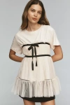By Anthropologie Tiered Bow Tulle T-shirt Top In Pink