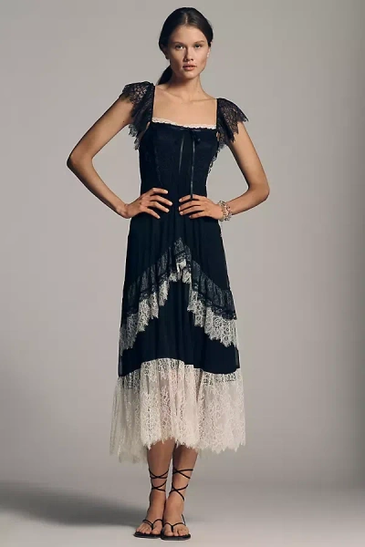 By Anthropologie Tiered Ruffle Flutter-sleeve Dress In Black