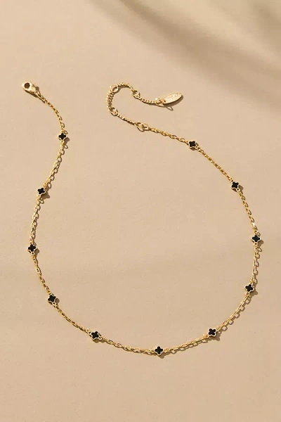 By Anthropologie Tiny Clover Chain Necklace In Black