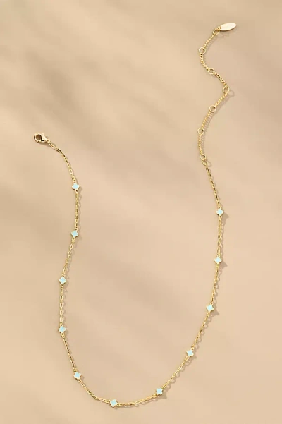 By Anthropologie Tiny Clover Chain Necklace In Blue
