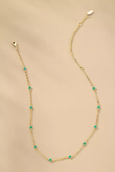 By Anthropologie Tiny Clover Chain Necklace In Green