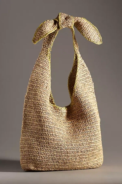 By Anthropologie Tipped Raffia Knotted Tote In Brown