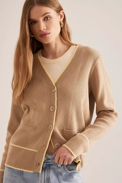 By Anthropologie Tipped V-neck Cardigan In Multicolor