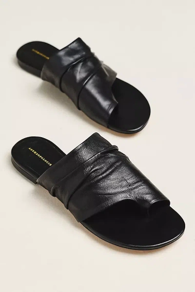 By Anthropologie Toe-loop Leather Wrapped Slide Sandals In Black