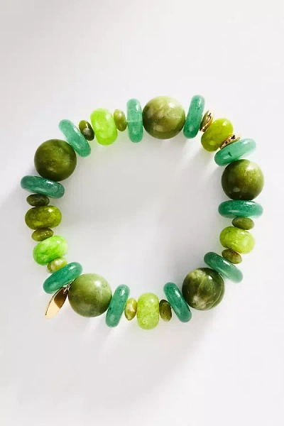 By Anthropologie Tonal Beaded Stretch Bracelet In Green