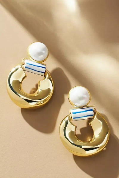 By Anthropologie Top Pearl Porcelain Hoop Earrings In Gold