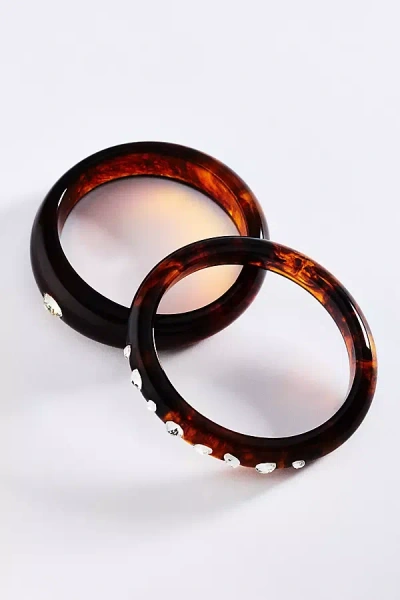By Anthropologie Tortoise Encrusted Bangles, Set Of 2 In Black