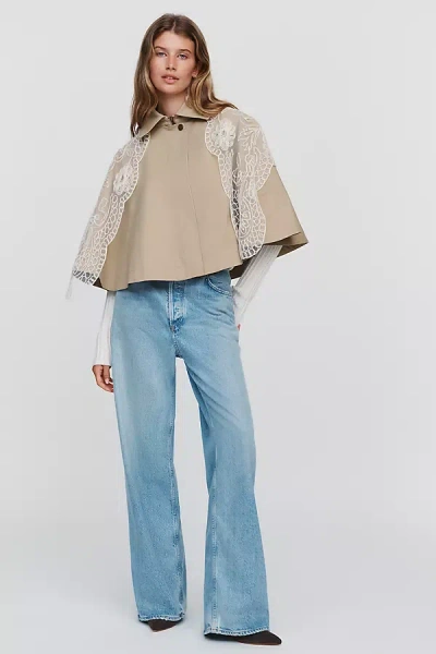 By Anthropologie Trench Cape With Lace Scarf Jacket In Beige