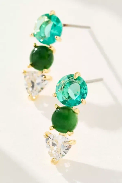 By Anthropologie Tri-stone Earrings In Green