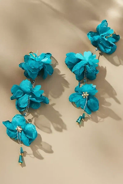 By Anthropologie Triple Flower Earrings In Blue