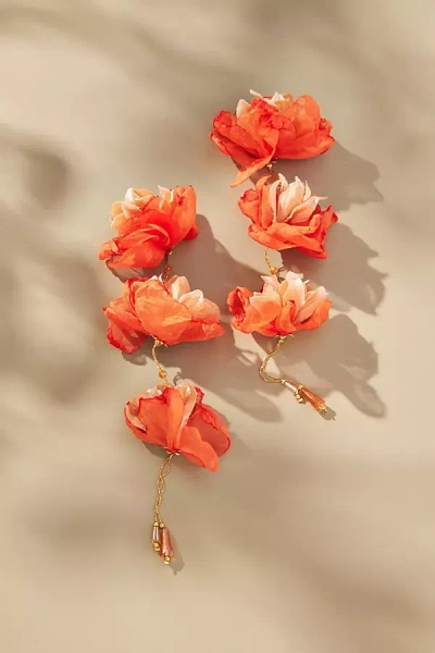 By Anthropologie Triple Flower Earrings In Orange