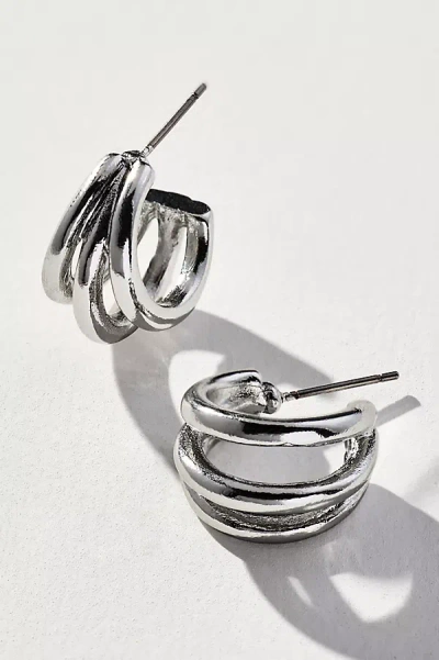 By Anthropologie Triple Huggie Hoop Earrings In Silver