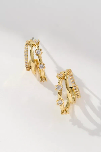 By Anthropologie Triple Layer Crystal Huggie Earrings In Gold