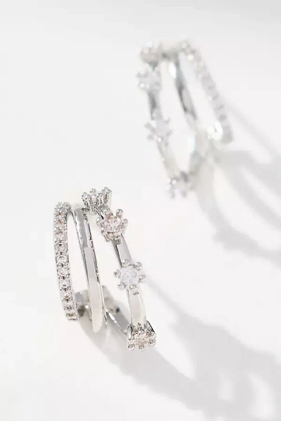 By Anthropologie Triple Layer Crystal Huggie Earrings In Silver