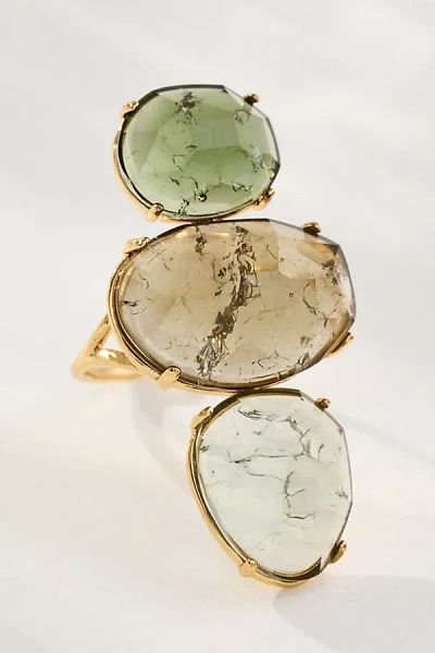 By Anthropologie Triple Stone Cocktail Ring In Green