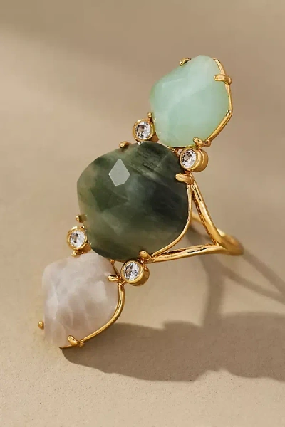 By Anthropologie Triple Stone Glitzy Cocktail Ring In Green