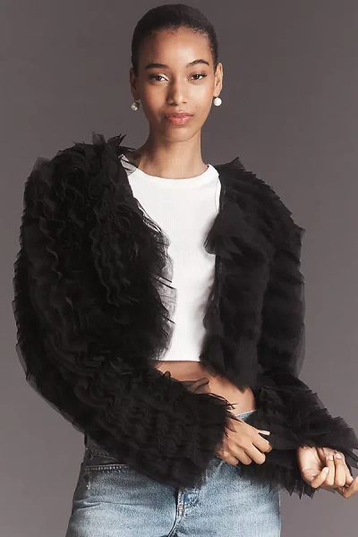 By Anthropologie Tulle Ruffle Bolero Jacket In Black