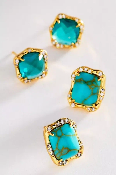 By Anthropologie Turquoise Post Earrings, Set Of 2 In Blue