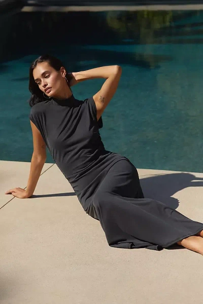By Anthropologie Turtleneck Ruched Midi Dress In Black