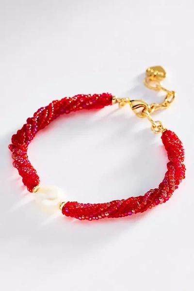 By Anthropologie Twisted Bead Pearl Bracelet In Red