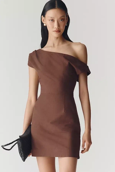 By Anthropologie Twisted One-shoulder Mini Dress In Brown