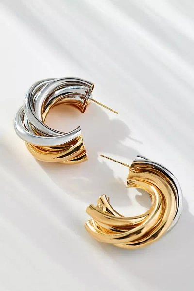 By Anthropologie Two-tone Layered Hoop Earrings In Gold