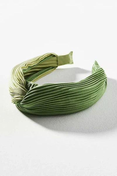 By Anthropologie Two-tone Pleated Twist Headband In Green