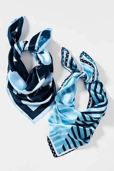 By Anthropologie Two-tone Printed Hair Scarf In Blue