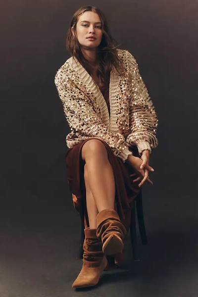 By Anthropologie Two-tone Sequin Cardigan Sweater In Brown