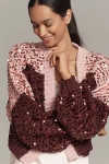By Anthropologie Two-tone Sequin Cardigan Sweater In Red