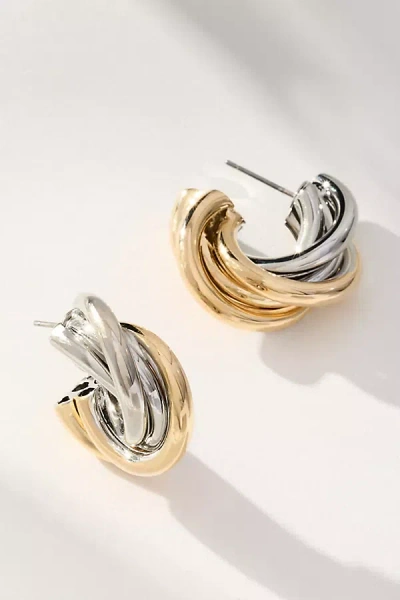 By Anthropologie Two-tone Twist Hoop Earrings In Gold