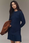 By Anthropologie Twofer Cable-knit Sweater Mini Dress In Blue