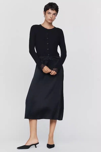 By Anthropologie Twofer Cardigan Midi Dress In Black