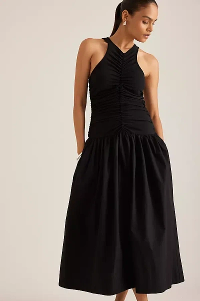 By Anthropologie Twofer Halter Drop-waist Midi Dress In Black