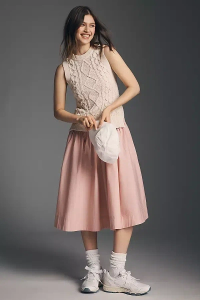 By Anthropologie Twofer Sleeveless Poplin Midi Dress In Pink