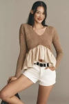 By Anthropologie Twofer Sweater Peplum Blouse In Brown