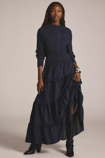 By Anthropologie Twofer Sweater Tiered Dress In Blue