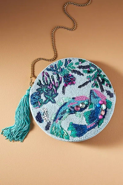 By Anthropologie Under The Sea Beaded Pouch In Blue