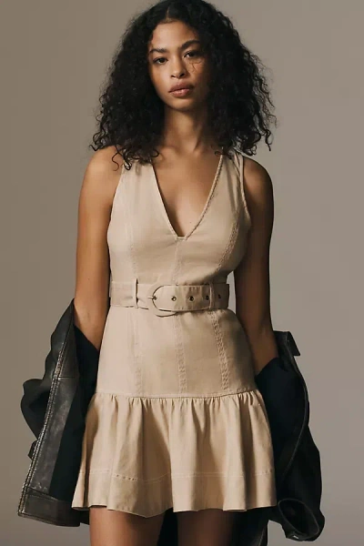 By Anthropologie V-neck Belted Drop-waist Dress In Beige