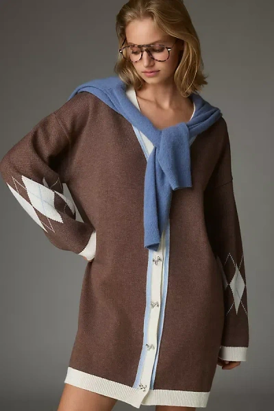 By Anthropologie V-neck Cardigan Sweater Mini Dress In Brown