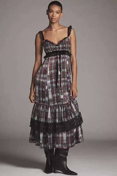 By Anthropologie V-neck Lace-trim Midi Dress In Multi